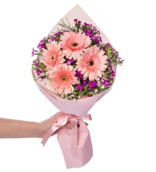 Pudra Bukette Pembe Gerberalar