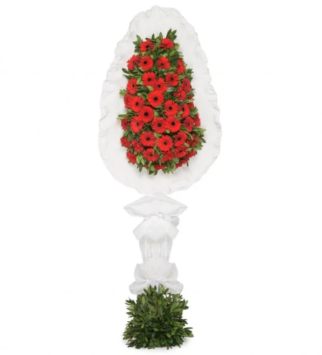Tek Katlı Kırmızı Gerbera Çelenk